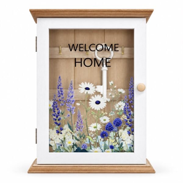 ארונית מפתחות דקורטיבית עם דלת – Welcome Home בעיצוב פרחים